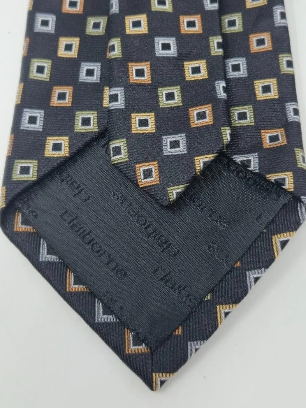Claiborne Black and Multi-Color Concentric Square 100% Silk Tie